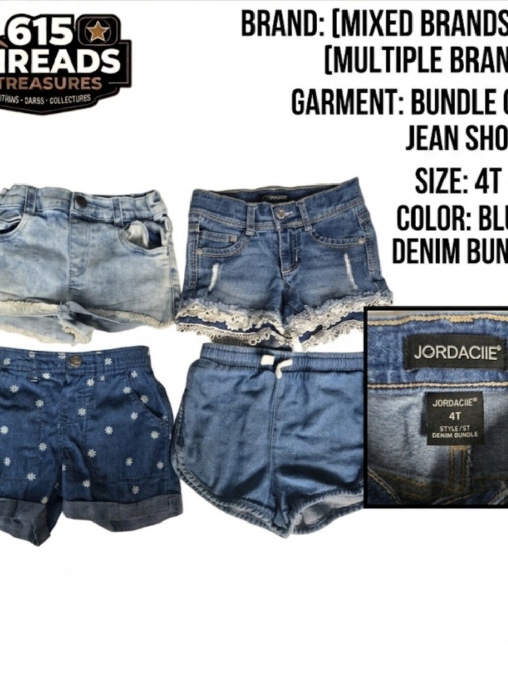 Girls' Blue Denim Shorts Bundle - 4 Pack